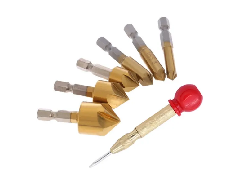 7Pcs Chamfering Drill Bit & Center Punch Set